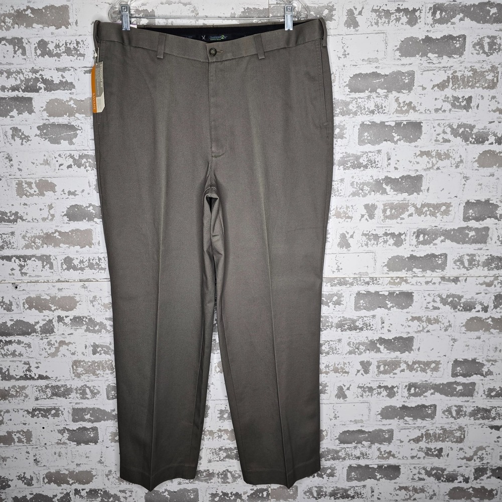 NEW Savane Pants Men 38x30 Shale‎ Performance Chino Straight Leg 100% Cotton